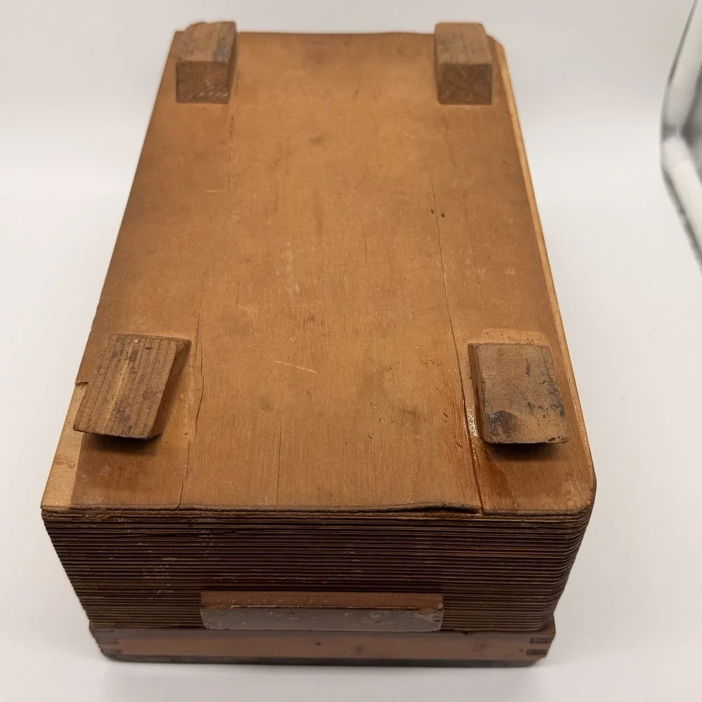 Wooden Jewelry Sewing Box, Vintage with Mirror Lid No Hardware Blue Felt Lining